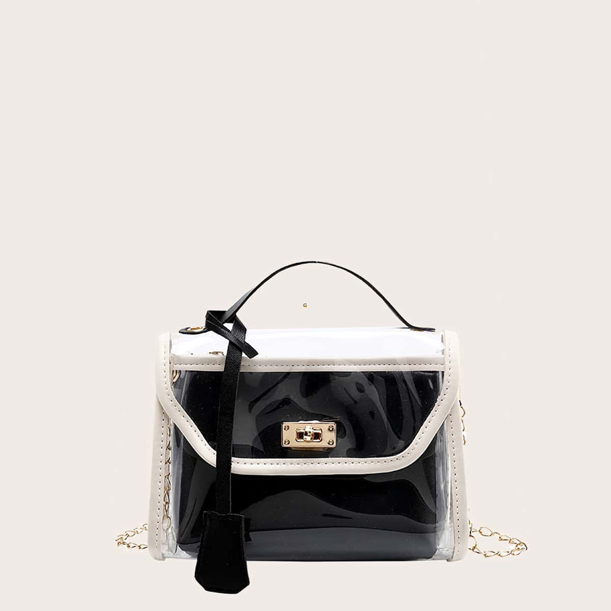 

Clear Chain Satchel Bag, Black