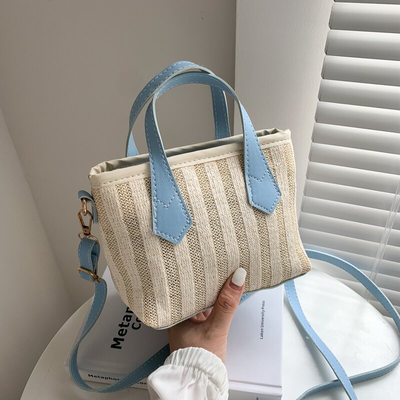 

Striped Satchel Bag, Blue