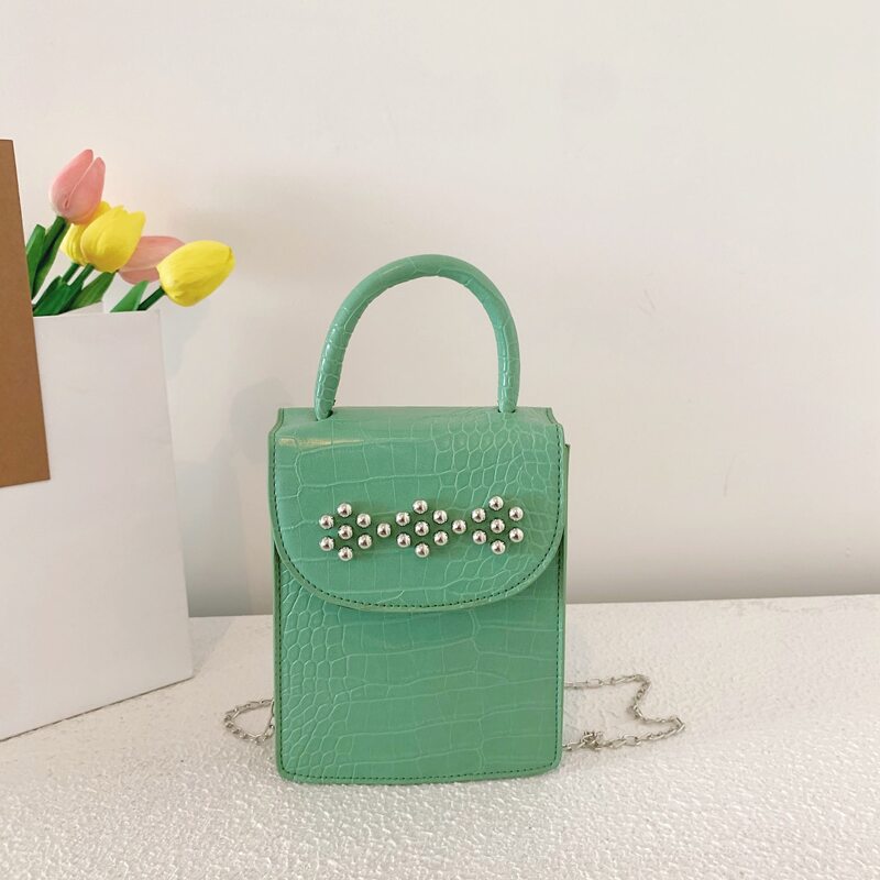 

Croc Embossed Satchel Bag, Green
