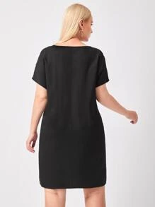 SHEIN LUNE Plus Cutout V-neck Solid Dress - Black - View 2