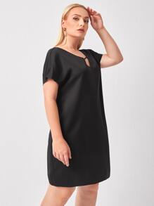 SHEIN LUNE Plus Cutout V-neck Solid Dress - Black - View 3