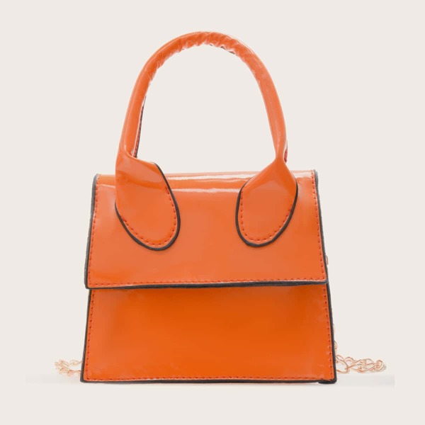 

Mini Patent Flap Chain Bag, Orange