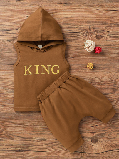 شورت مع لباس علوي تانك مقنع بجرافيك عبارة للاولاد الصغار