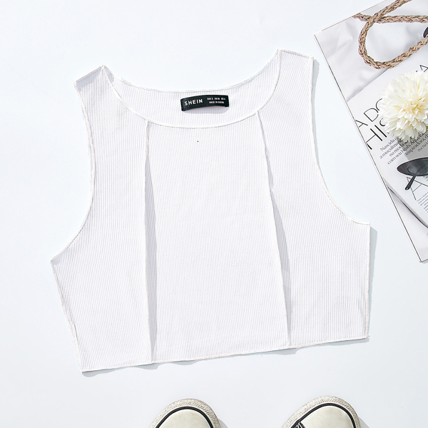 

Stitch Trim Crop Tank Top, White