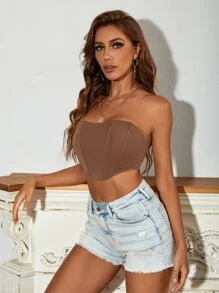 Zolique 繫帶露背前接縫抹胸上衣 - 咖啡棕 - 查看 4