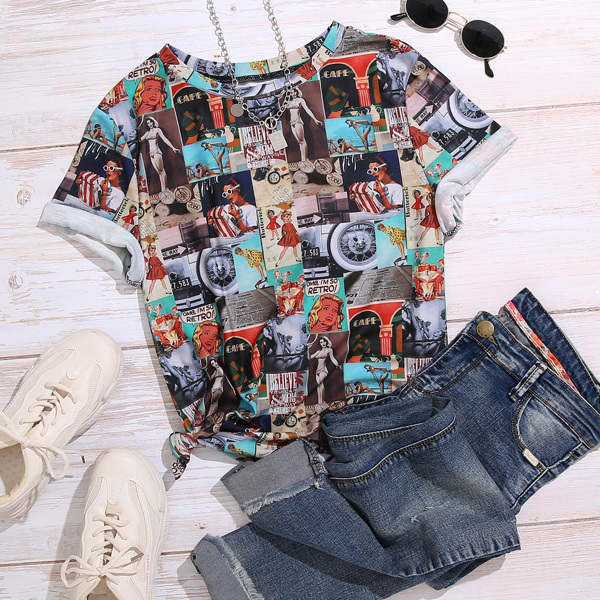 

Plus Figure Graphic Crew Neck Tee, Multicolor