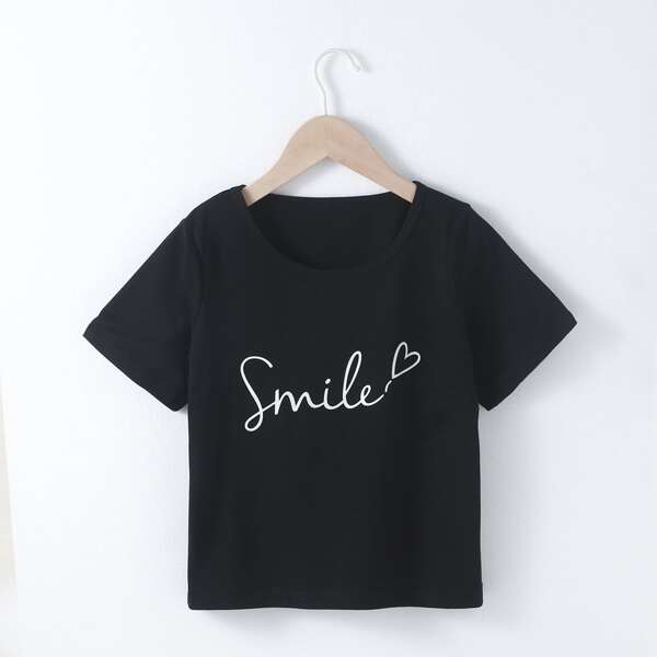 

Girls Heart And Letter Graphic Tee, Black