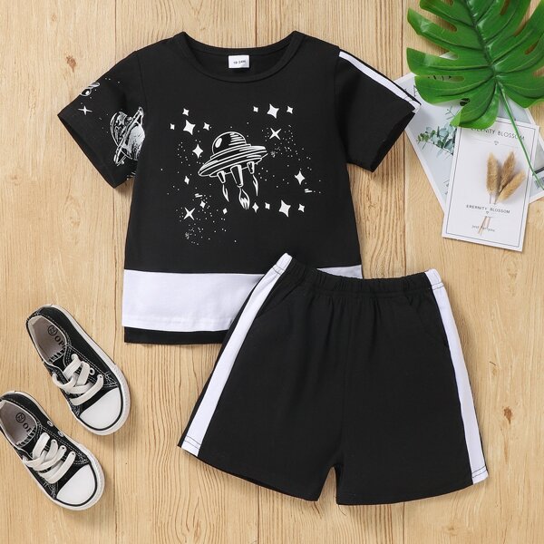 

Toddler Boys Galaxy Print Tee & Track Shorts, Black
