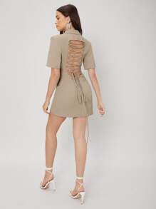SHEIN Lace Up Backless Blazer Dress - Khaki - View 1