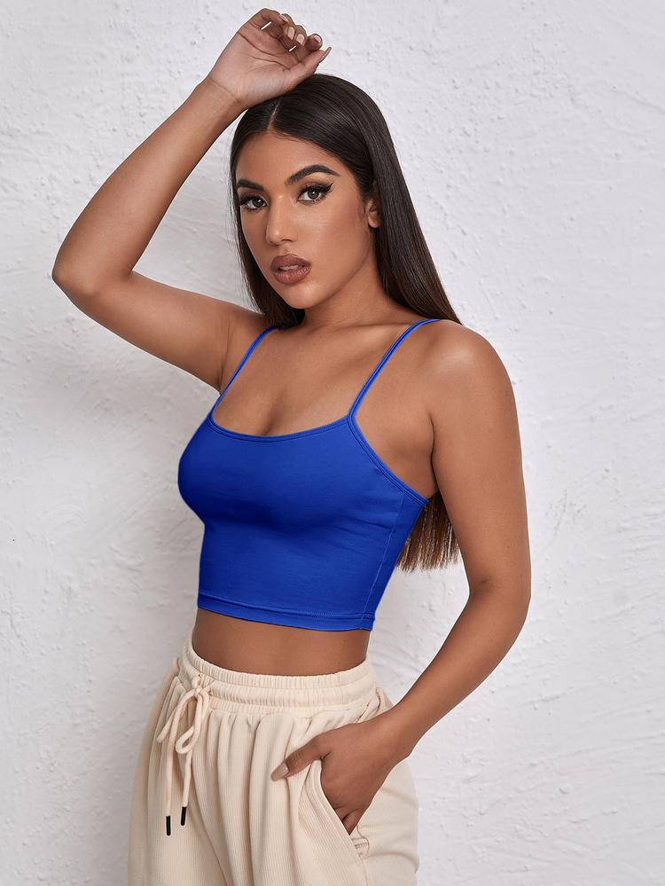 SHEIN EZwear Solid Crop Cami Top - Royal Blue - View 5