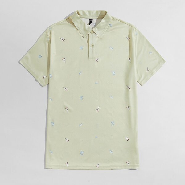 

Men Cartoon Graphic Polo Shirt, Mint green