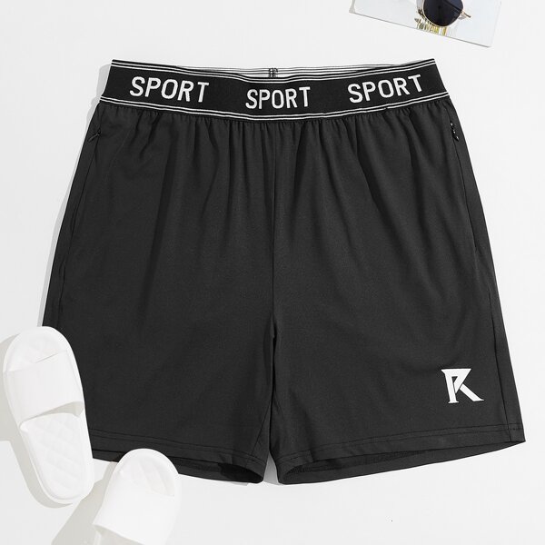 

Men Letter & Graphic Print Shorts, Black