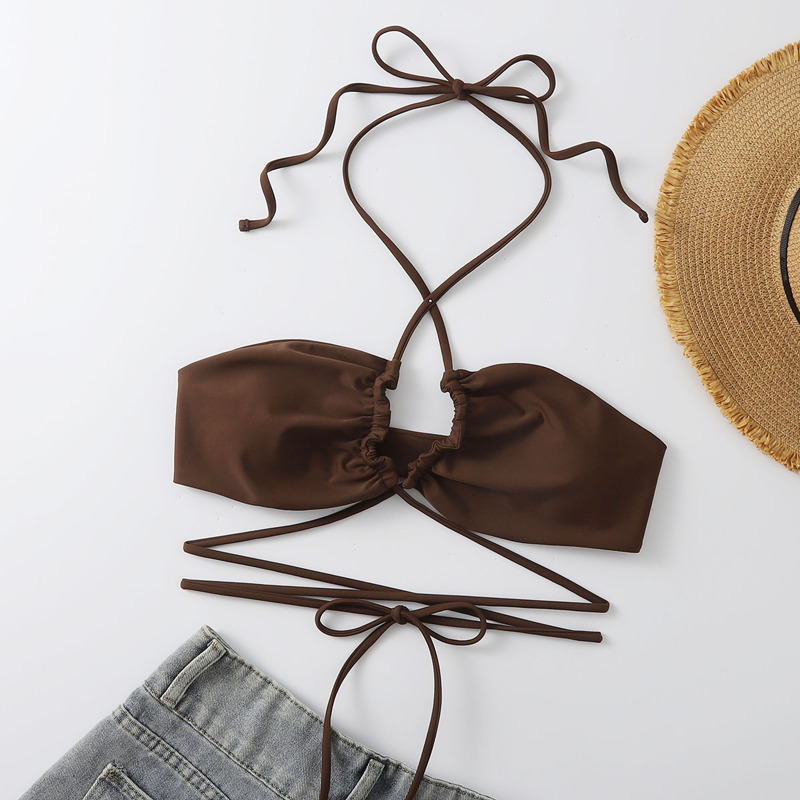 

Criss Cross Halter Bikini Top, Coffee brown