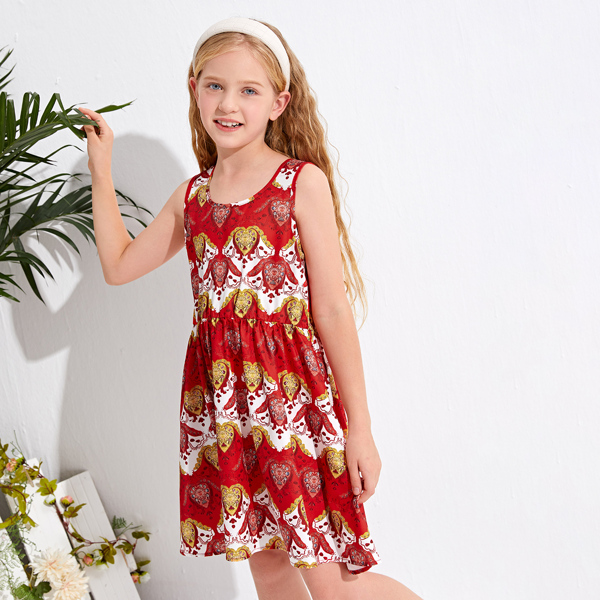 

Girls Graphic Print A-line Dress, Multicolor