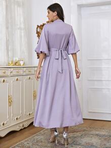 Modelyn 水鑽串珠後繫帶交叉A字型連衣裙 - 紫丁香色 - 查看 2