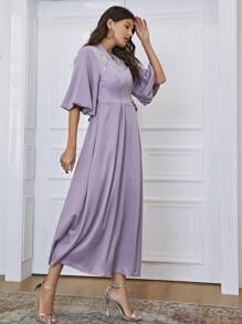 Modelyn 水鑽串珠後繫帶交叉A字型連衣裙 - 紫丁香色 - 查看 4