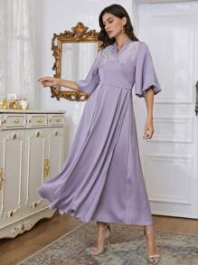 Modelyn 水鑽串珠後繫帶交叉A字型連衣裙 - 紫丁香色 - 查看 5