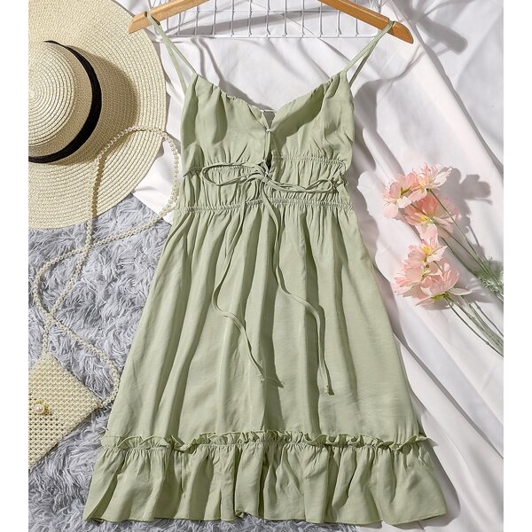 

Tie Front Ruffle Hem Cami Dress, Mint green