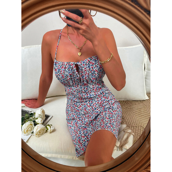 

Ruched Bust Tie Backless Ditsy Floral Cami Dress, Multicolor