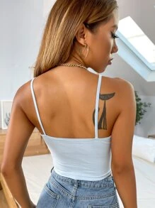 SHEIN ICON 拼接蕾絲抽褶吊帶上衣 - 淺藍色 - 查看 2