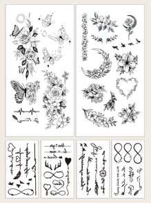 STARTTOOS Kits de pegatinas de tatuajes, 6 hojas de tatuajes temporales de flores y mariposas para mujeres, pegatinas de tatuajes mixtos para adultos, tatuajes falsos que parecen reales, para hombres, mujeres y niñas