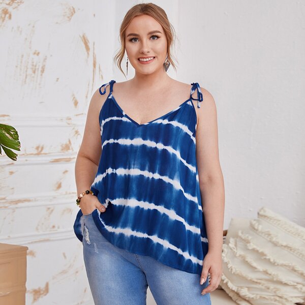 

Plus Knotted Shoulder Tie Dye Cami Top, Navy blue