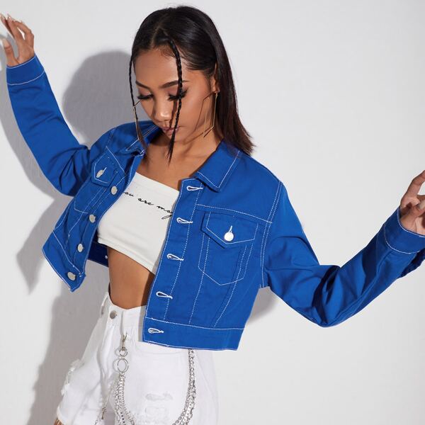 

Flap Pocket Denim Jacket, Royal blue