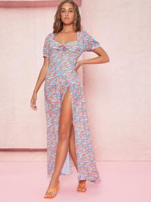 SHEIN Vestido con abertura alta a rayas de cebra - Multicolor - Ver 3