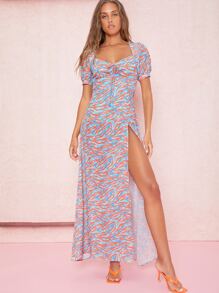 SHEIN Vestido con abertura alta a rayas de cebra - Multicolor - Ver 5