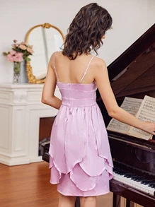 Macario Jimenez 多層下擺緞面吊帶連衣裙 - 紫丁香色 - 查看 2