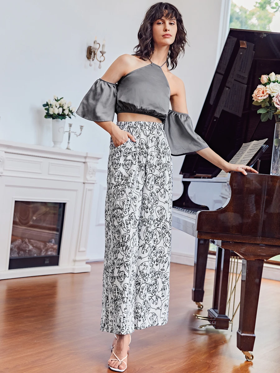 Gabriella Mavri Abstract Print Wide Leg Pants - Black and White - View 1