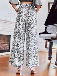 Gabriella Mavri Abstract Print Wide Leg Pants - Black and White - View 2