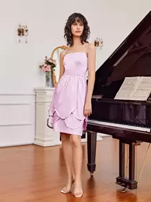 Macario Jimenez 多層下擺緞面吊帶連衣裙 - 紫丁香色 - 查看 5