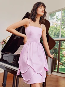 Macario Jimenez 多層下擺緞面吊帶連衣裙 - 紫丁香色 - 查看 6