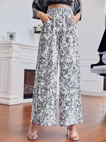 Gabriella Mavri Abstract Print Wide Leg Pants - Black and White - View 3
