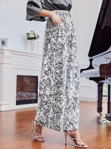 Gabriella Mavri Abstract Print Wide Leg Pants - Black and White - View 4