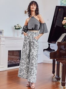 Gabriella Mavri Abstract Print Wide Leg Pants - Black and White - View 5