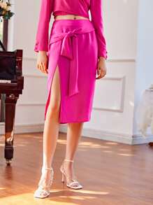 Lital Ofir 繫帶高開衩半身裙 - 玫紅色 - 查看 3