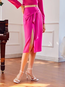 Lital Ofir 繫帶高開衩半身裙 - 玫紅色 - 查看 5