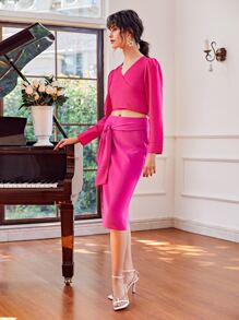 Lital Ofir 繫帶高開衩半身裙 - 玫紅色 - 查看 6