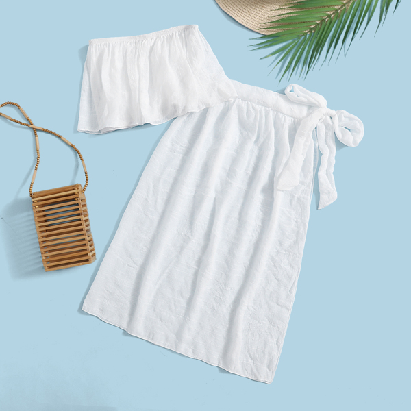 

Girls Plain Top With Skirt Cover Up Set, White