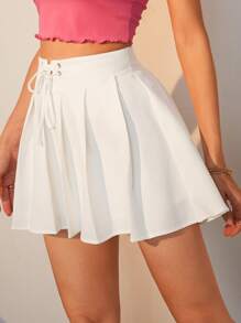 SHEIN EZwear Lace Up Waist Flare Leg Skirt