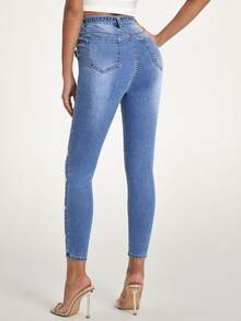 Star Print Belted Skinny Jeans