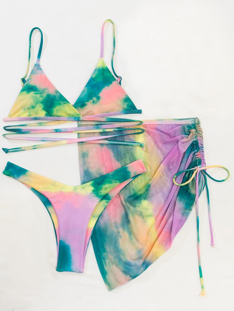 3packs Tie Dye Bikini Set & Cover Up, For Summer Beach Vacation - Multicolor - View 5