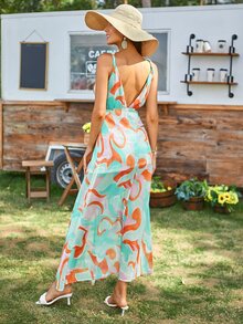 Double Crazy Đầm Tách cao Tất cả trên in Boho - Nhiều màu - Xem 2