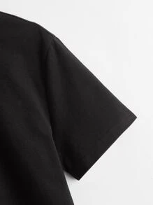 SHEIN Áo có cổ Trai Tương phản ren Sọc Giải trí - màu đen - Xem 3