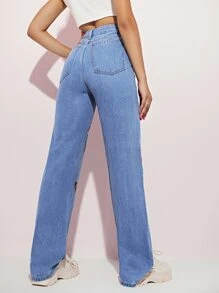 High Waist Cartoon Graphic Straight Jeans - Light Wash - View 2