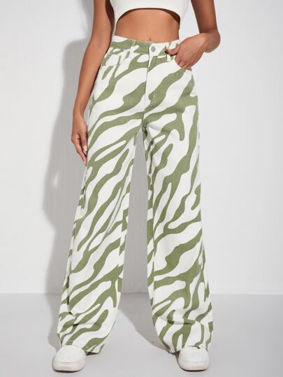 Jeans de rayas de cebra de cintura alta