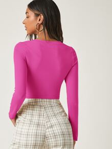 SHEIN BASICS Cotton V-Neck Crop Top - Hot Pink - View 2