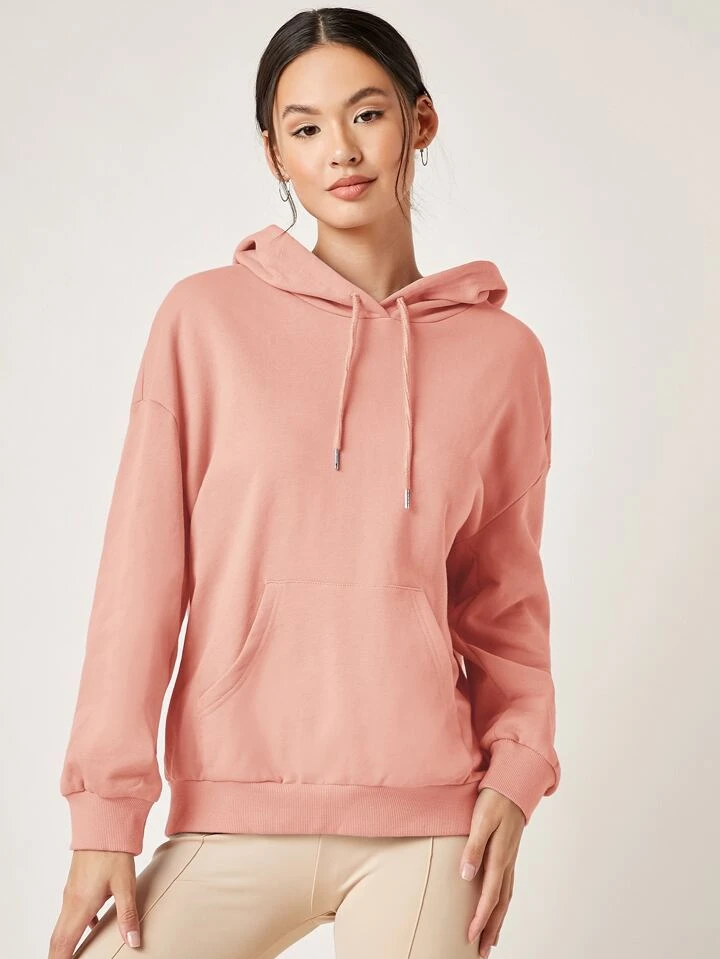 SHEIN BASICS Cotton Drop Shoulder Drawstring Hoodie | SHEIN